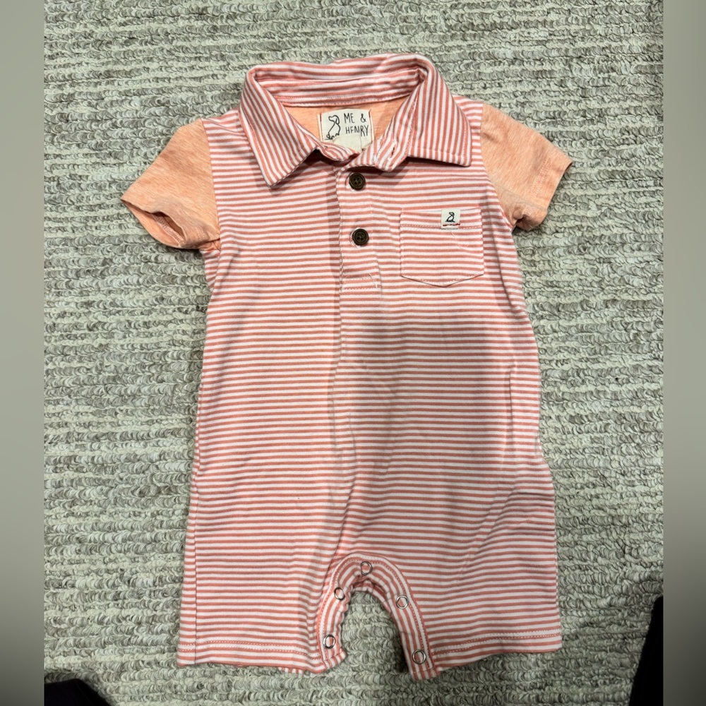 Me & Henry Orange Striped Collared Romper